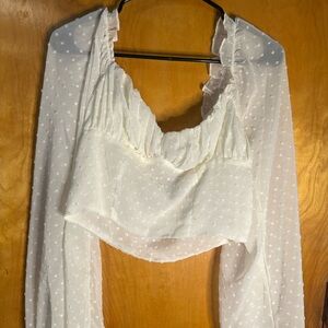 White Sheer Long Sleeve Crop Top Forever 21 M